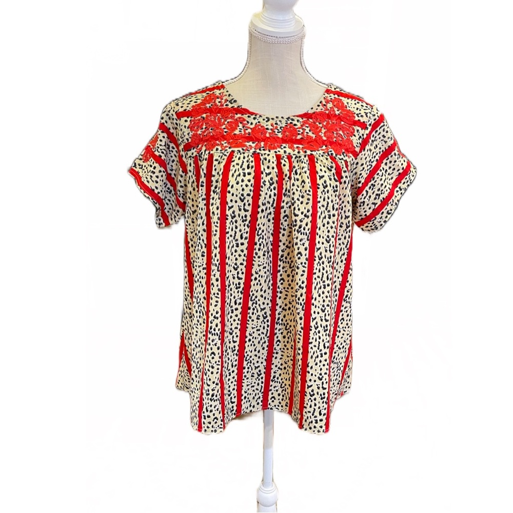 Seen and Be Seen Leopard Print Blouse Womens Size Small